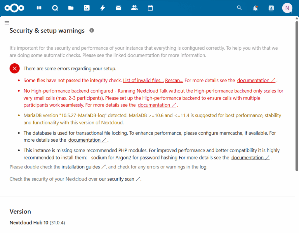 Nextcloud error that can't be cleared